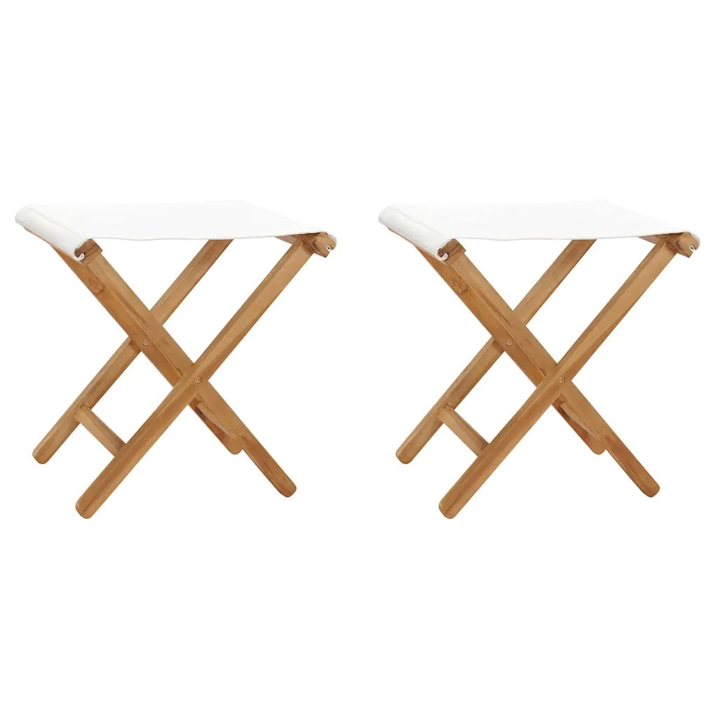 Sedie Pieghevoli 2 pz in Legno di Teak e Tessuto Bianco Crema cod mxl 13851