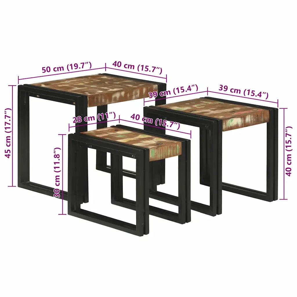 vidaXL Tavoli da annidamento 3 pcs Legno massello di recupero