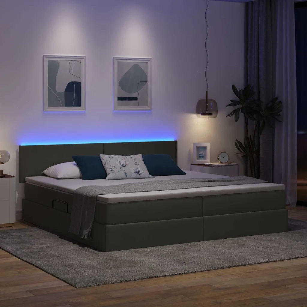 Letto con contenitore LED e materasso Grigio Scuro 200 x 200 cm
