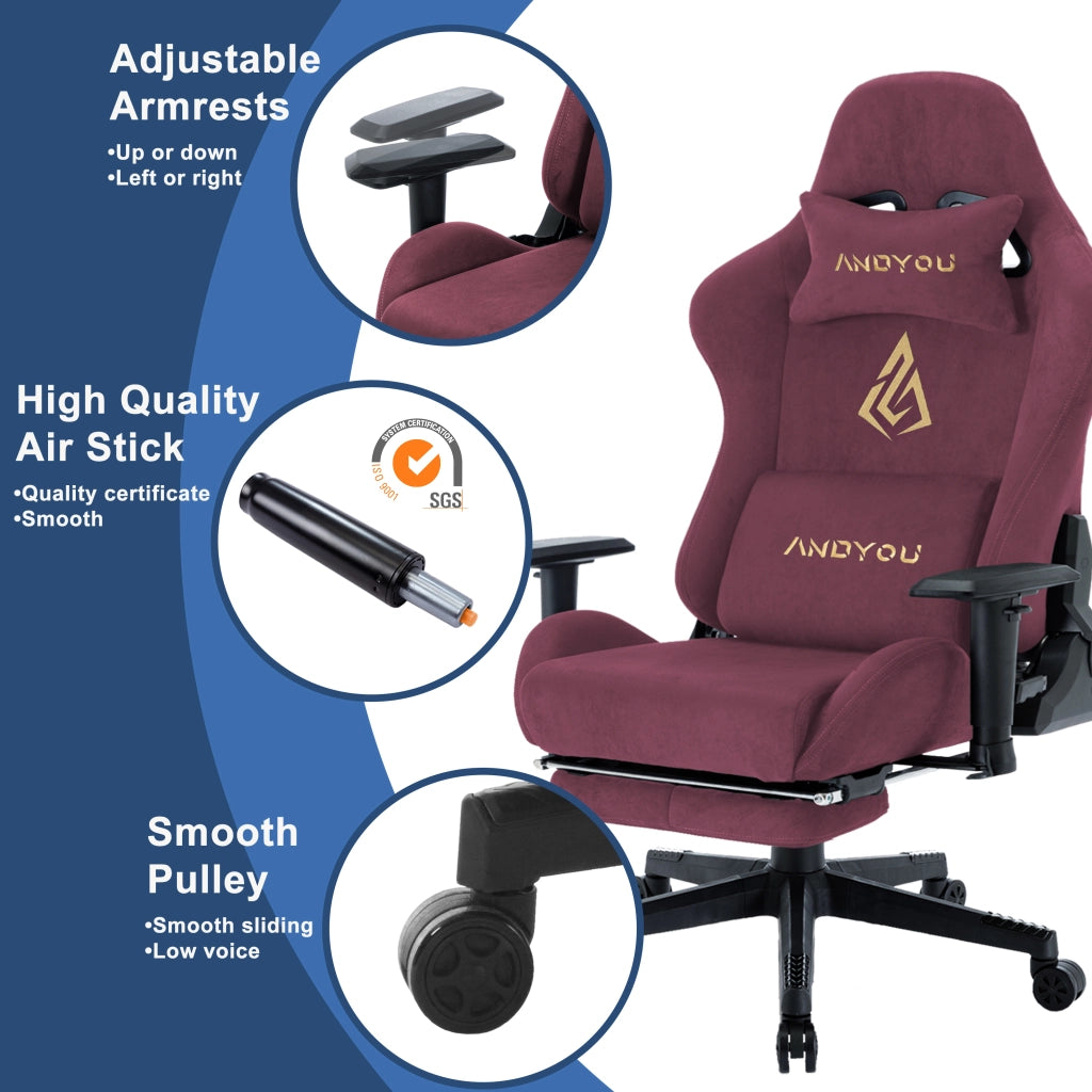 Sedia da gaming con poggiapiedi, regolabile e girevole, rosso ¨C zephmum
