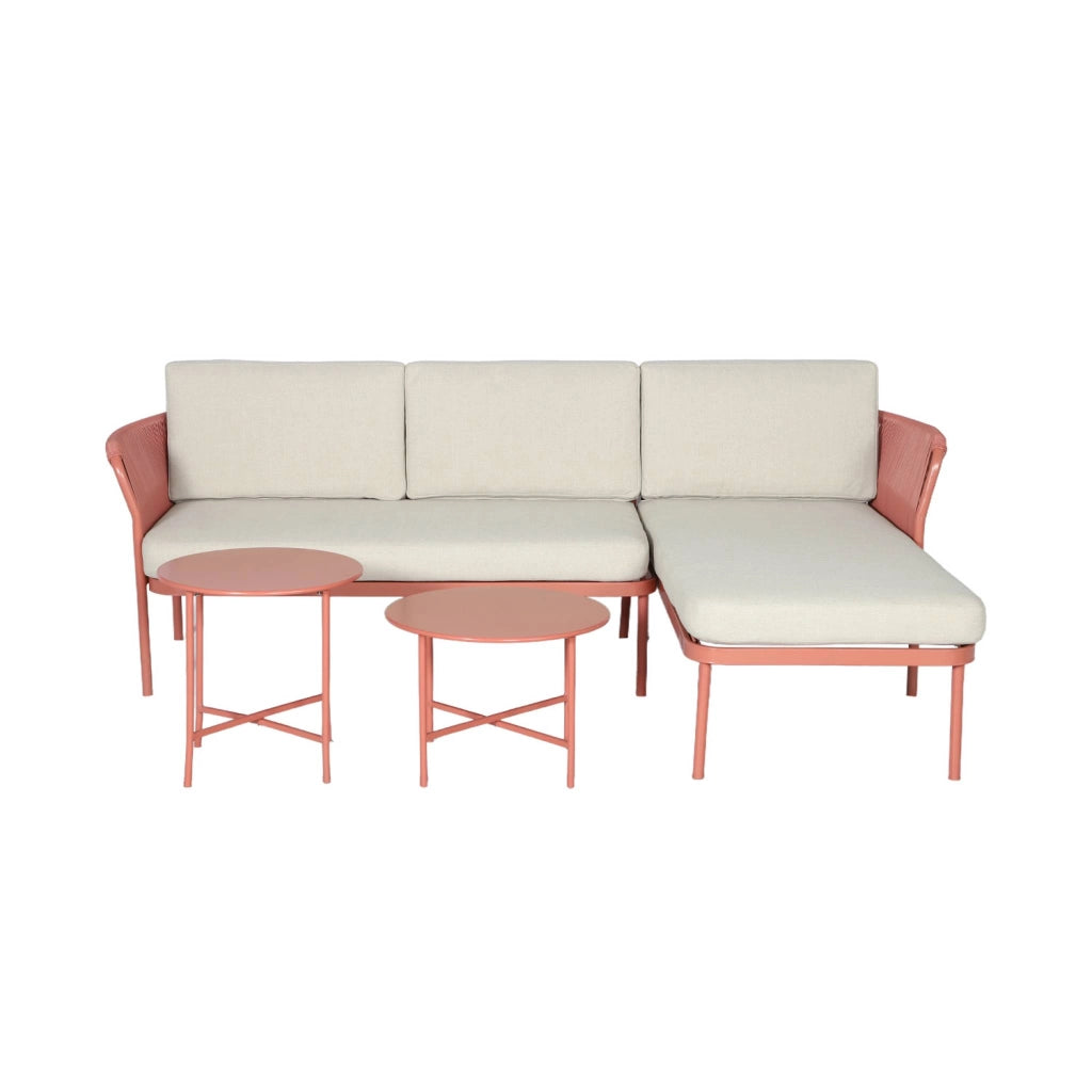 Salotto da giardino angolare in acciaio e corde, 4 posti, beige