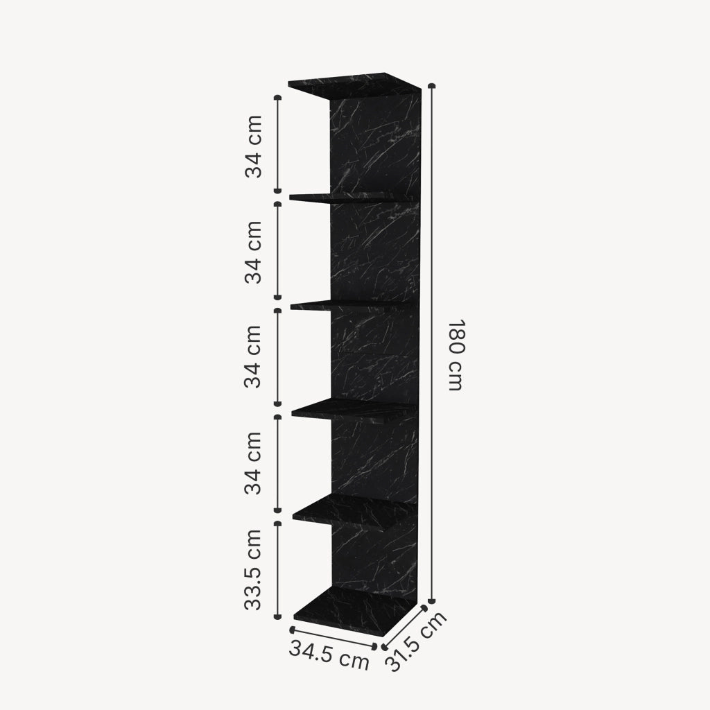 Mensola da Parete Surahammar Libreria Scaffale a Muro con 6 Ripiani - Effetto Marmo Nero [en.casa]