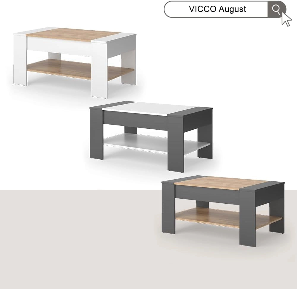 Tavolino August, Antracite/bianco, 99.6 x 58.8 cm con cassetto, con ripiano aperto per libri e riviste