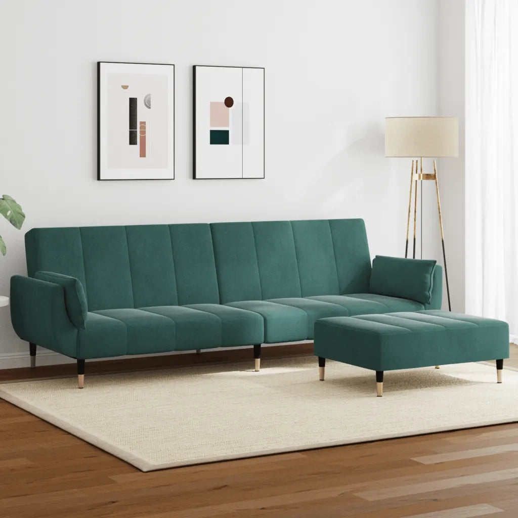 Divano Letto a 2 Posti con Poggiapiedi Verde Scuro in Velluto 3258153