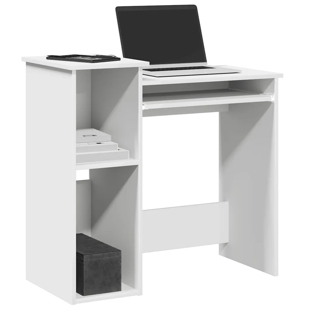 Scrivania | Tavolo da Ufficio con Mensole Bianca 84x40x78 cm in Legno Multistrato