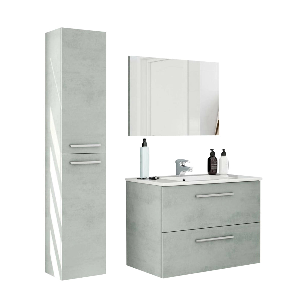 Ricadi, set Mobili Bagno Specchio Incluso, Grigio Cemento