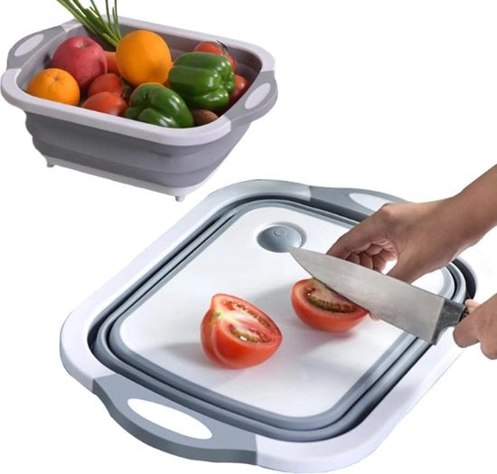 Accessori da campeggio multifunzionali 3 in 1 - Piastra da taglio per campeggio pieghevole per il lavaggio e il contenimento di frutta e verdura