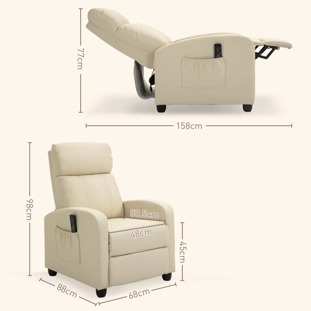 Poltrona Relax Massaggiante Reclinabile con Poggiapiedi ¨C Xylo ¨C Crema 68x88x98cm