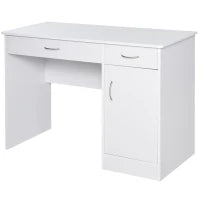 Scrivania Moderna per PC e Computer con 2 Cassetti e 1 Armadietto, Scrivania con Libreria Salvaspazio per Ufficio o Camera in Legno, Bianco