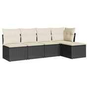 Set Divani da Giardino 5 pz | Set Salotto da Giardino con Cuscini in Polyrattan Nero