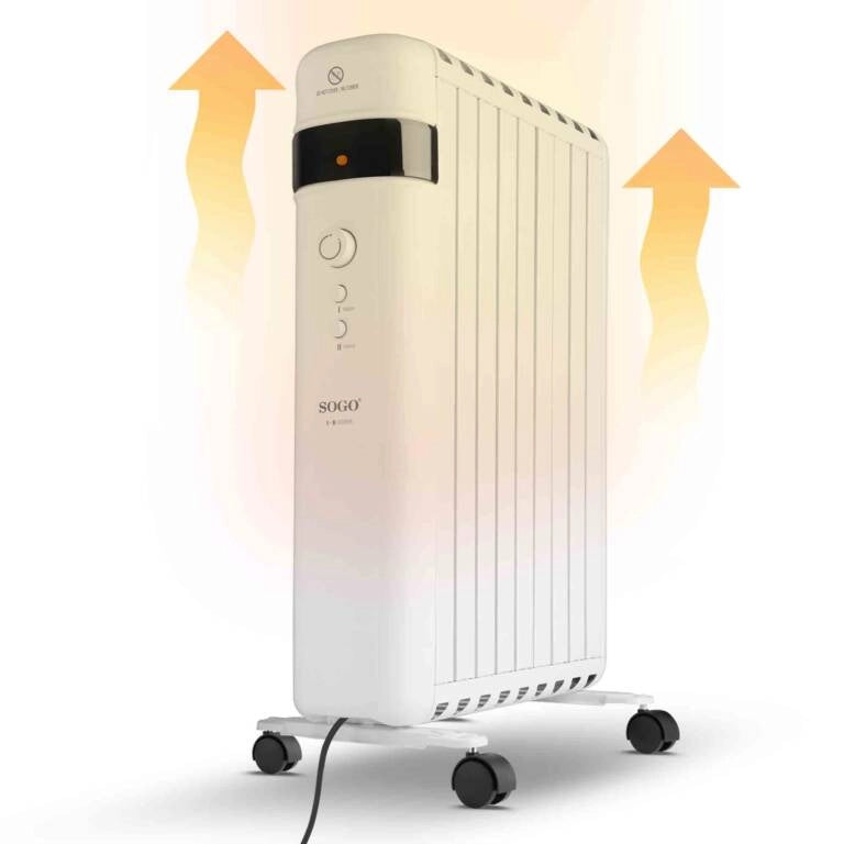 Radiatore elettrico senza olio 2000W con 9 elementi, termostato regolabile e ruote, per ambienti fino a 20 mq - Sogo