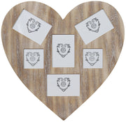 Biscottini Portafoto multiplo da appendere a cuore in legno finitura Shabby anticata L53xPR0,9xH51,5 cm