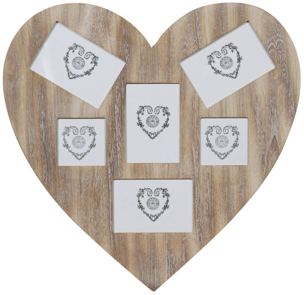 Biscottini Portafoto multiplo da appendere a cuore in legno finitura Shabby anticata L53xPR0,9xH51,5 cm