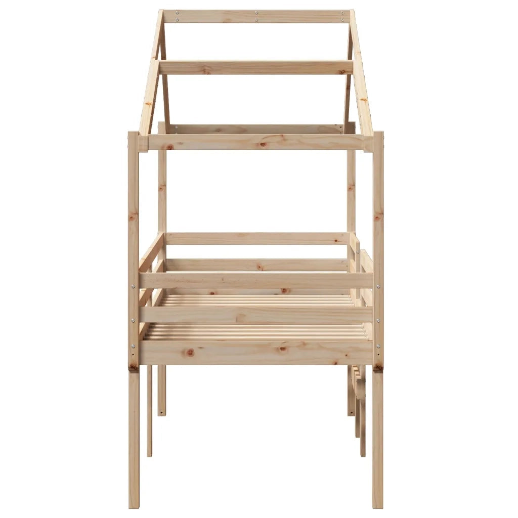 Letto a Soppalco con Tetto 90x190 cm Legno Massello di Pino