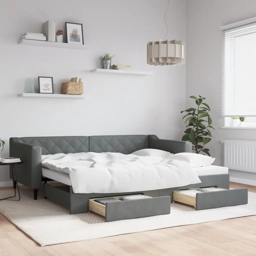 Divano letto | Sof¨¤ letto | Letto singolo Estraibile Cassetti Grigio Scuro 90x200cm Tessuto