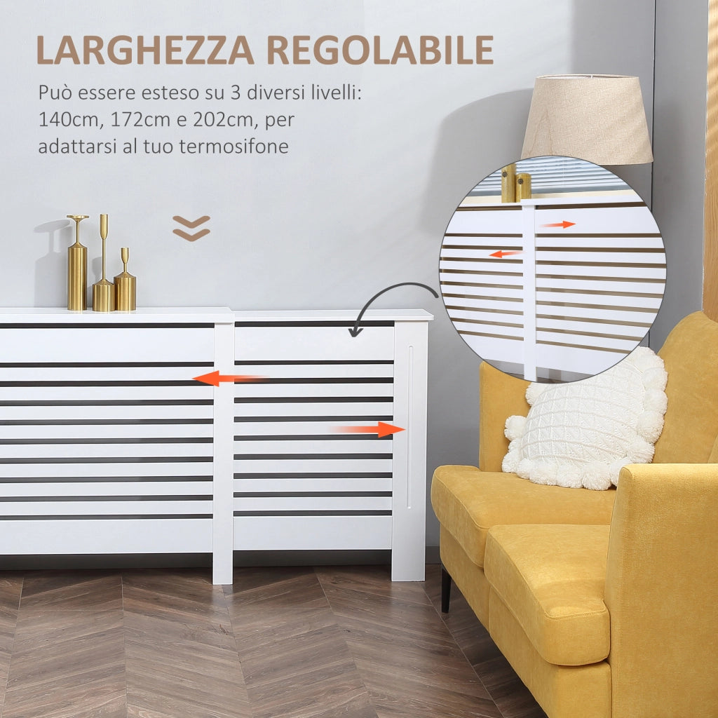 Mobile Copricalorifero Regolabile con Mensola ¨C zephmum ¨C Bianco 140-202x19x82.5cm