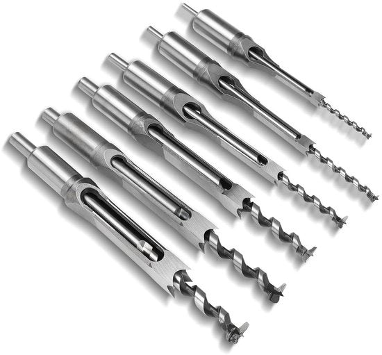 Set di fori per quadrati, 6 pezzi, diverse diametri, fori in legno e cemento, set di punterelle.