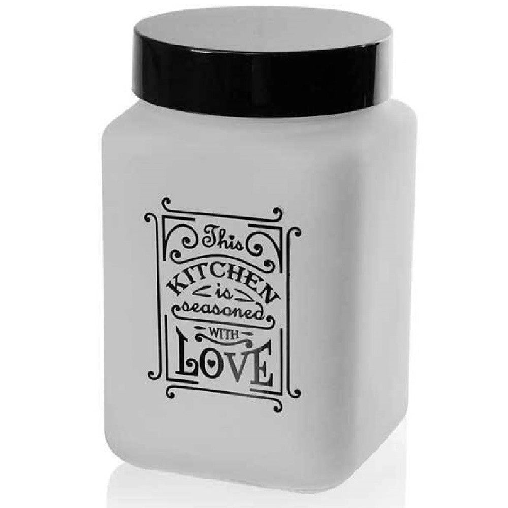 Trade Shop - Barattolo Contenitore Vetro Bianco Quadrato Moderno Satinato 1,5lt 17cm 833519 -
