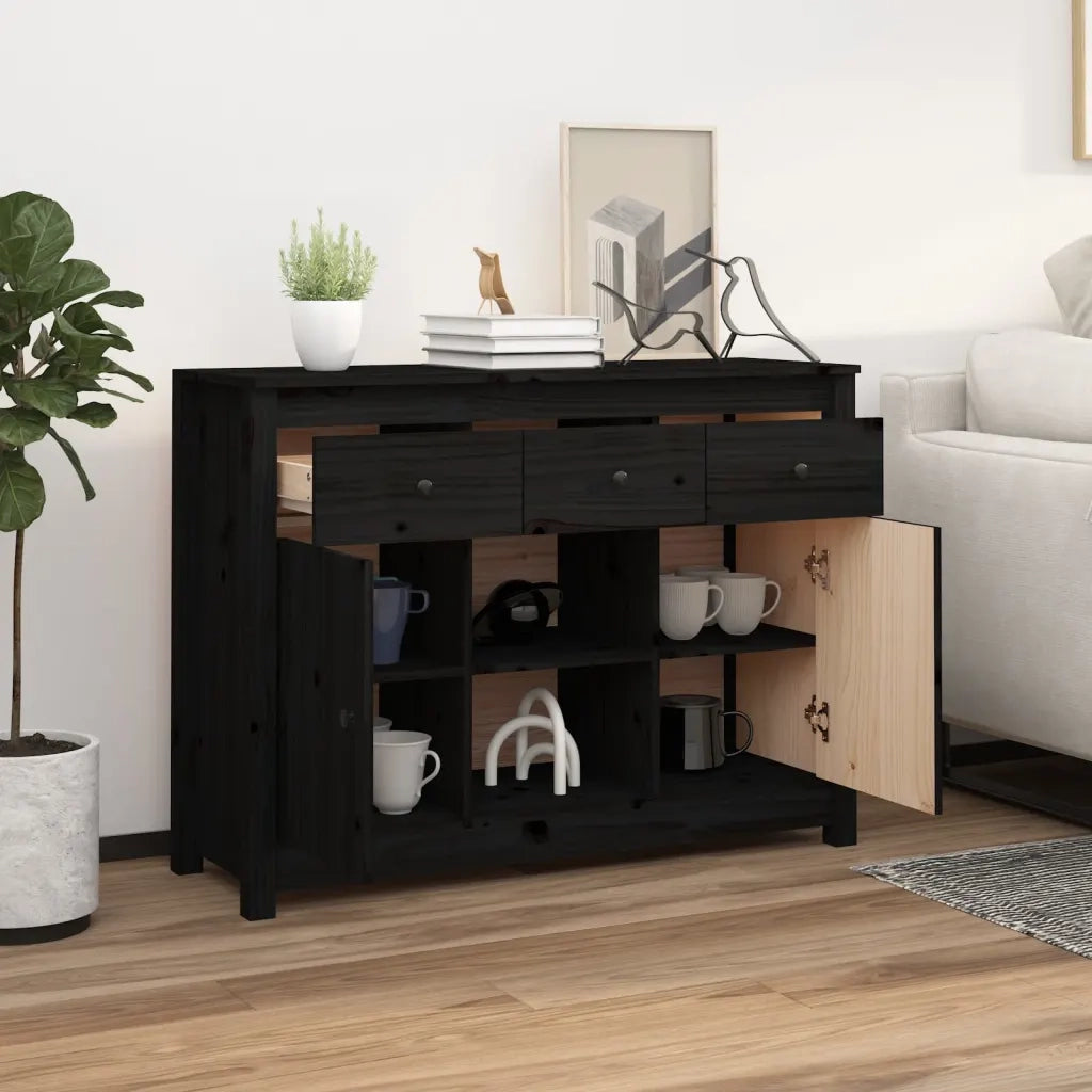 Credenza Nera 100x35x74,5 cm in Legno Massello di Pino 814553