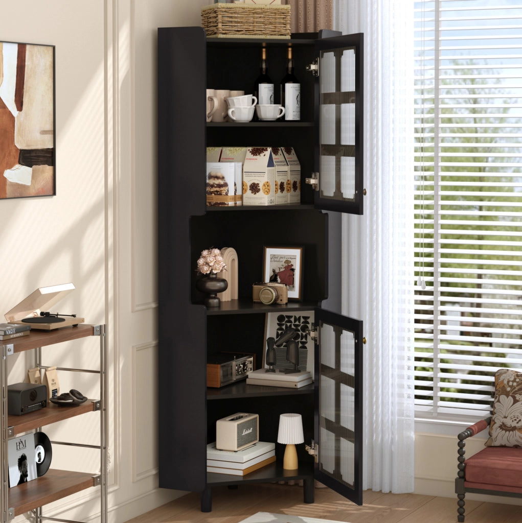 Armadio angolare 63,5x157,5 cm nero in MDF, LED con app e 2 ante