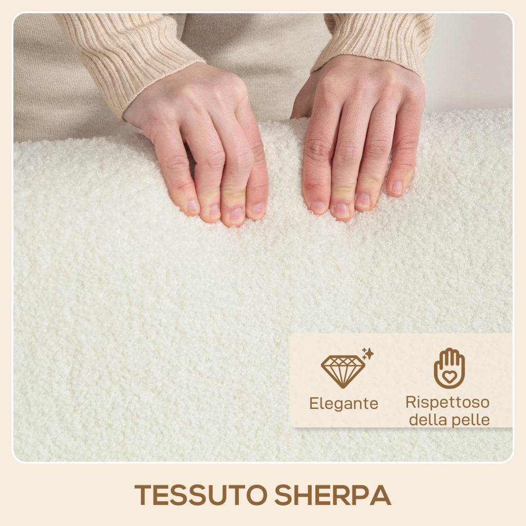 Poltrona da Salotto in Tessuto Sherpa con Braccioli e Gambe in Legno Stile Nordico, Crema