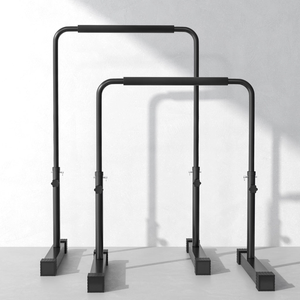 Dip Bar regolabile in altezza 80-100 cm, struttura in acciaio, base stabile con piedini antiscivolo, nero