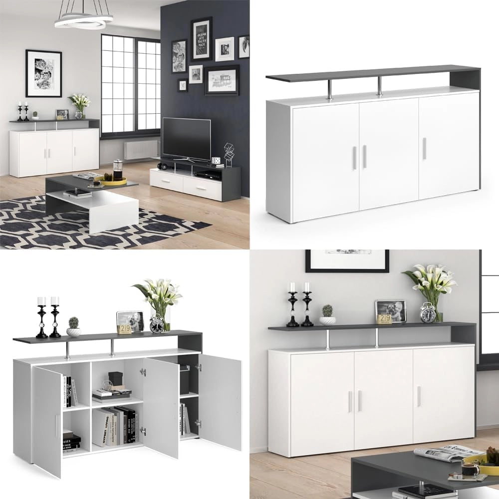 Credenza Amato, Bianco/antracite, 35 x 91.6 cm, per la conservazione di abbigliamento e oggetti per la casa
