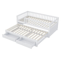 Divano letto-Xylo-90x200 cm-barriera, 2 cassetti, pino bianco