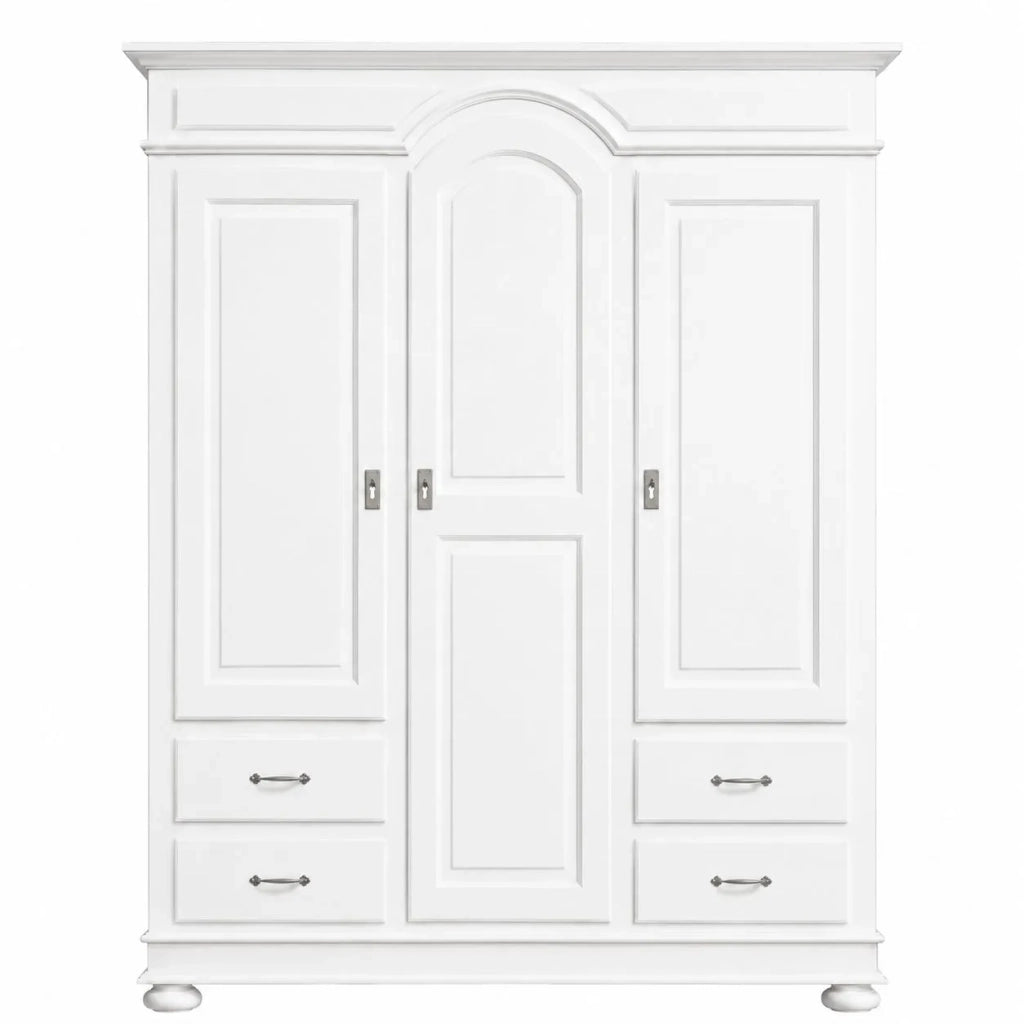 Armadio 3 porte 4 cassetti legno shabby bianco 184x60x223 (2206) - Mobili 2G