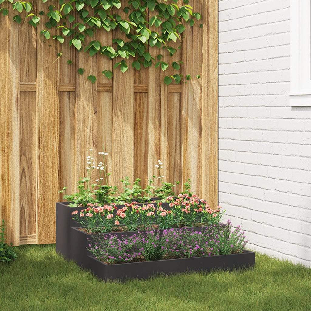 Fioriera da Giardino 3 Livelli 90x90x35 cm Acciaio Nero
