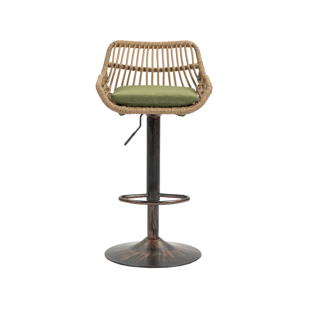 Sgabelli da Bar Girevoli in Rattan ¨C MINIMAL ¨C Set 2 Pezzi, Verde, Altezza Regolabile