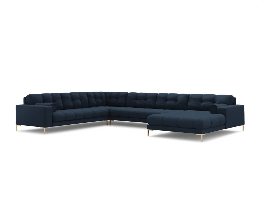 Cosmopolitan Design - Divano panoramico sinistro "Bali" 7 posti in tessuto strutturato blu 