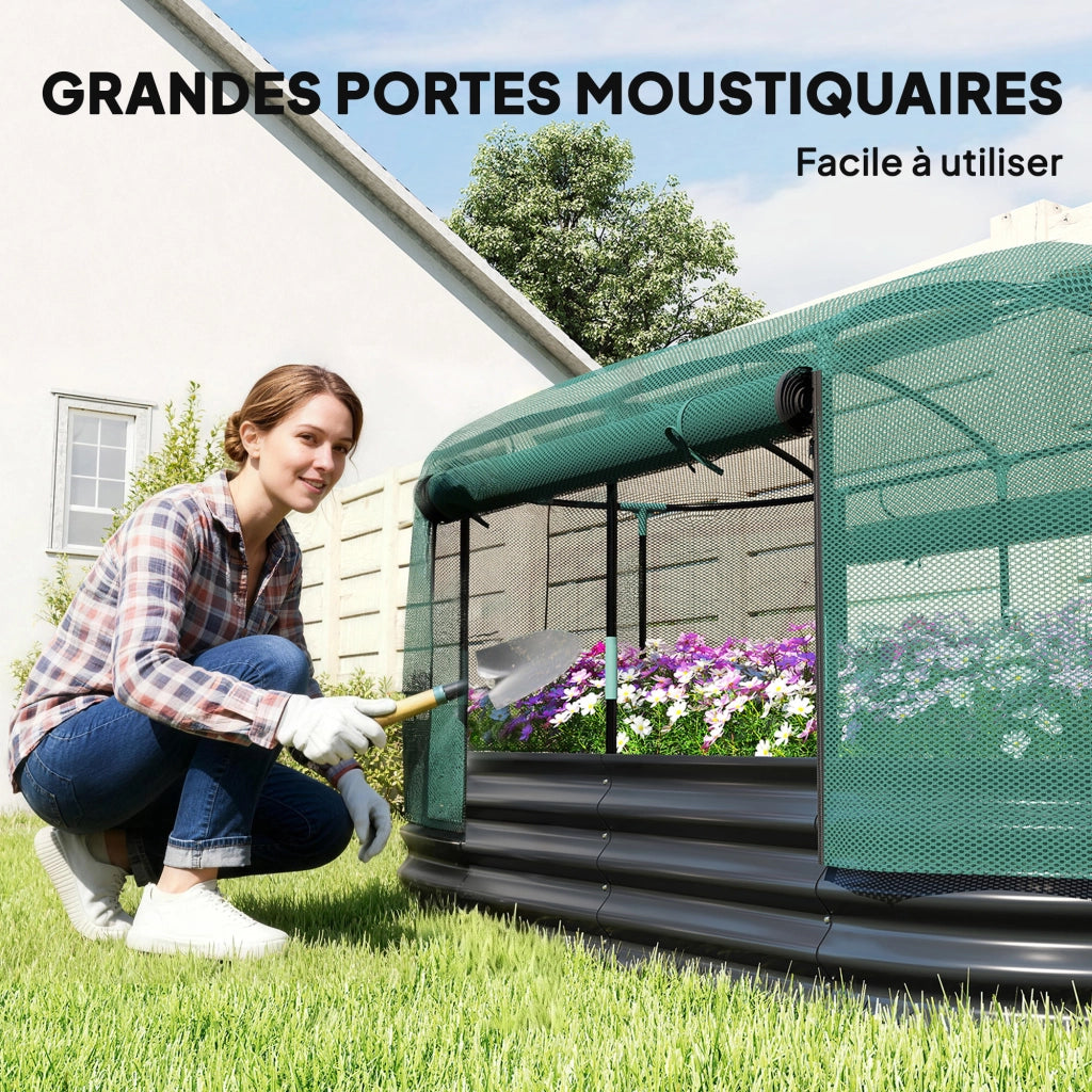 Fioriera rialzata da giardino con gabbia protettiva ¨C Xylo ¨C acciaio galvanizzato grigio e verde 180x90x93