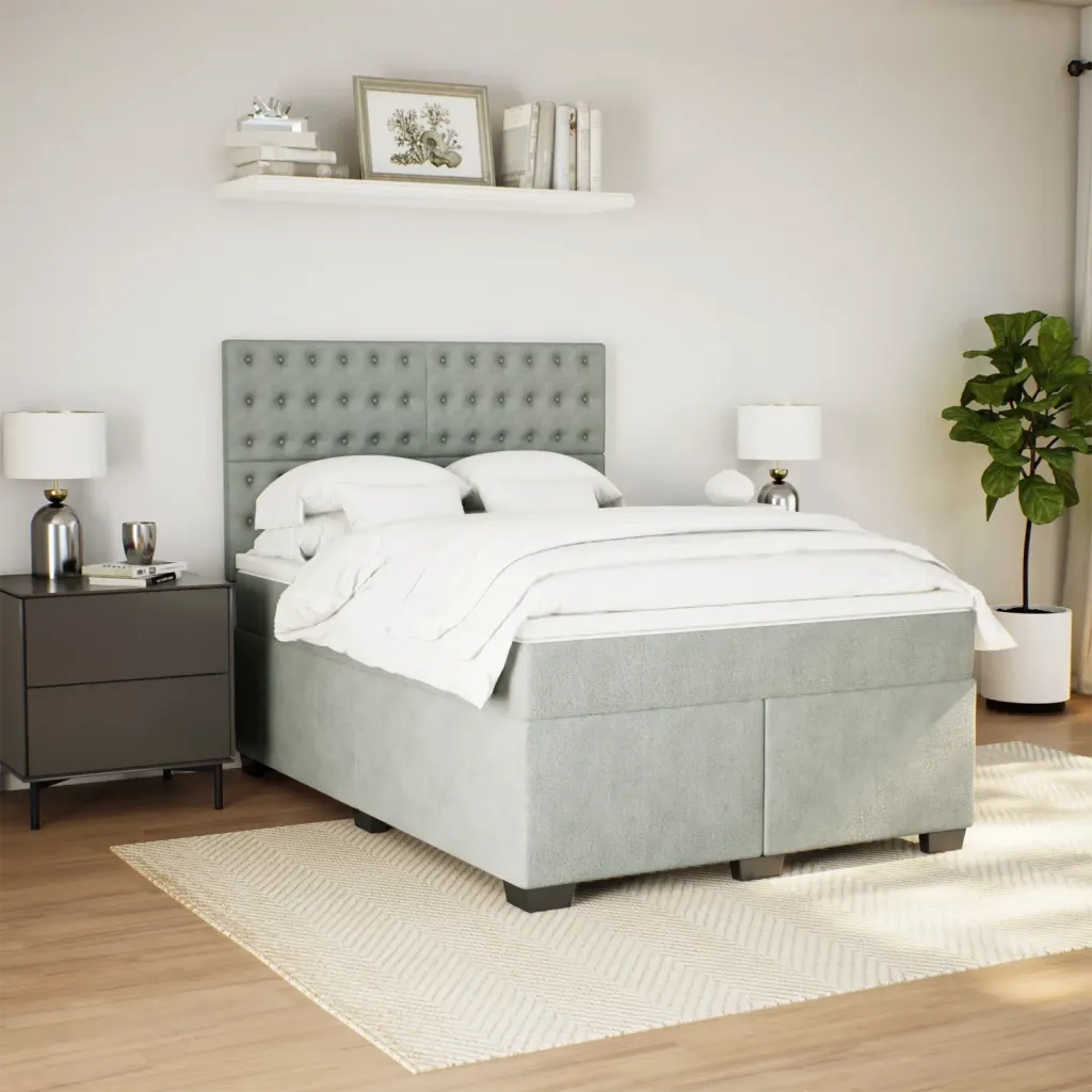 Giroletto a Molle con Materasso Grigio Chiaro 140x200cm Velluto