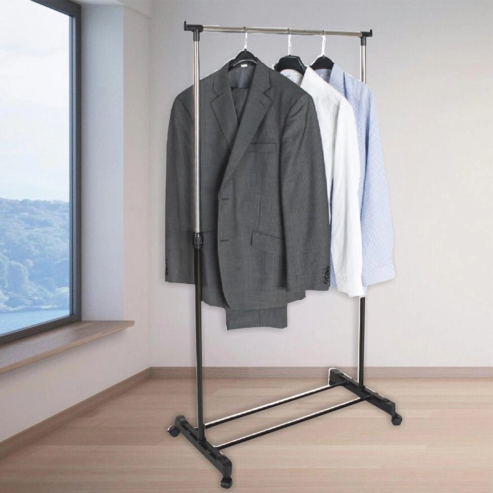 Trade Shop - Stand Appendiabiti In Metallo Altezza Regolabile Con Ripiano Ruote Camera Letto -