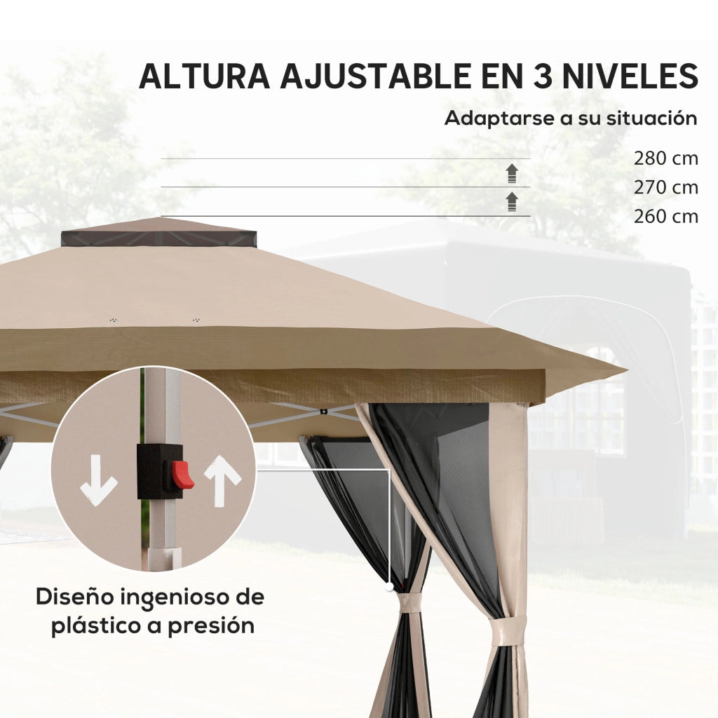 Gazebo Pieghevole da Giardino 3,6x3,6 m ¨C Xylo ¨C Laterali Rete UPF50+ Beige con Borsa