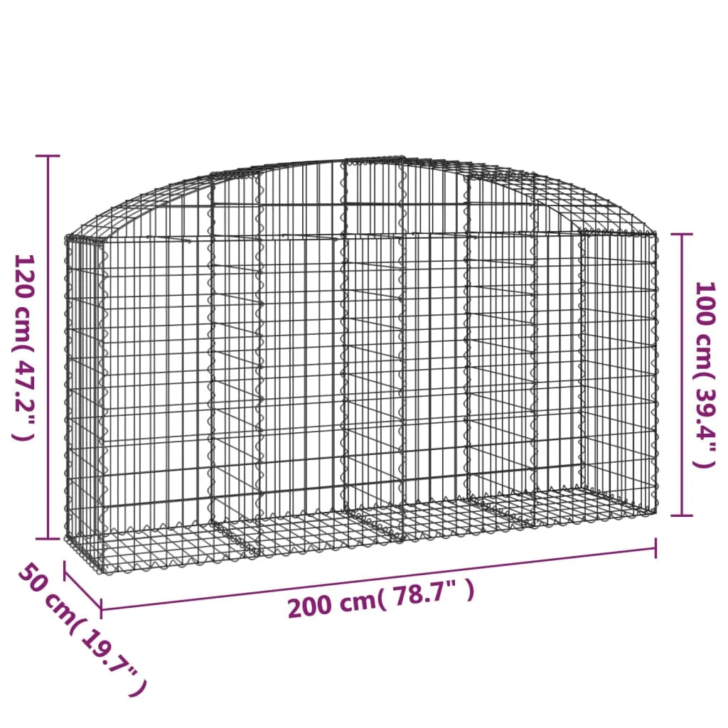Cesto gabbione recinzione a gabbia muro di contenimento ad arco 200 x 50 x 100/120 cm ferro zincato argento 02_0040019