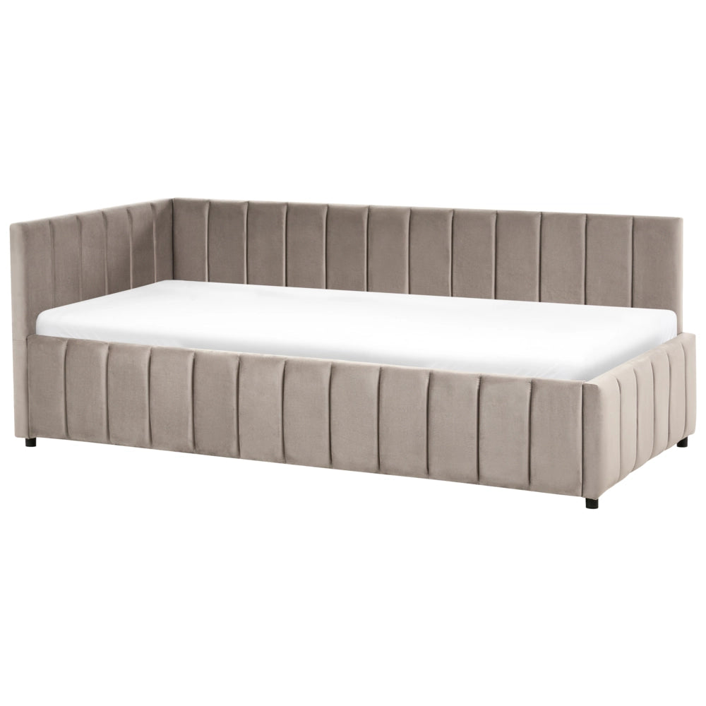Letto 90 x 200 cm in velluto tortora imbottito elegante rete a doghe gambe in legno
