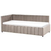 Letto 90 x 200 cm in velluto tortora imbottito elegante rete a doghe gambe in legno