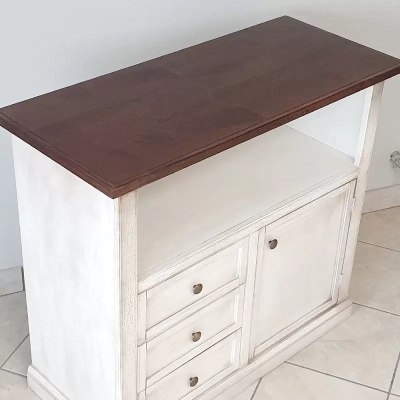 Porta tv 1 anta 3 cassetti legno shabby bianco anticato noce 84x40x75 - Mobili 2G