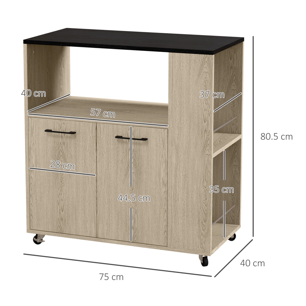 EasyComfort Carrello da Cucina in Truciolato con Ripiano Aperto, Armadietto a 2 Ante e Scaffale Laterale, 75x40x80.5 cm