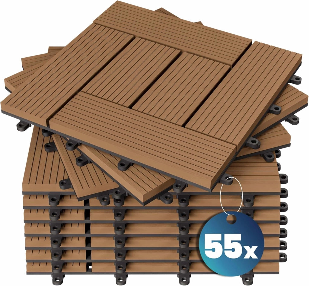 Deuba Piastrelle da Giardino in WPC 5m² Mattonelle 30x30cm Sauna Terrazza Esterno Terracotta 55 pz
