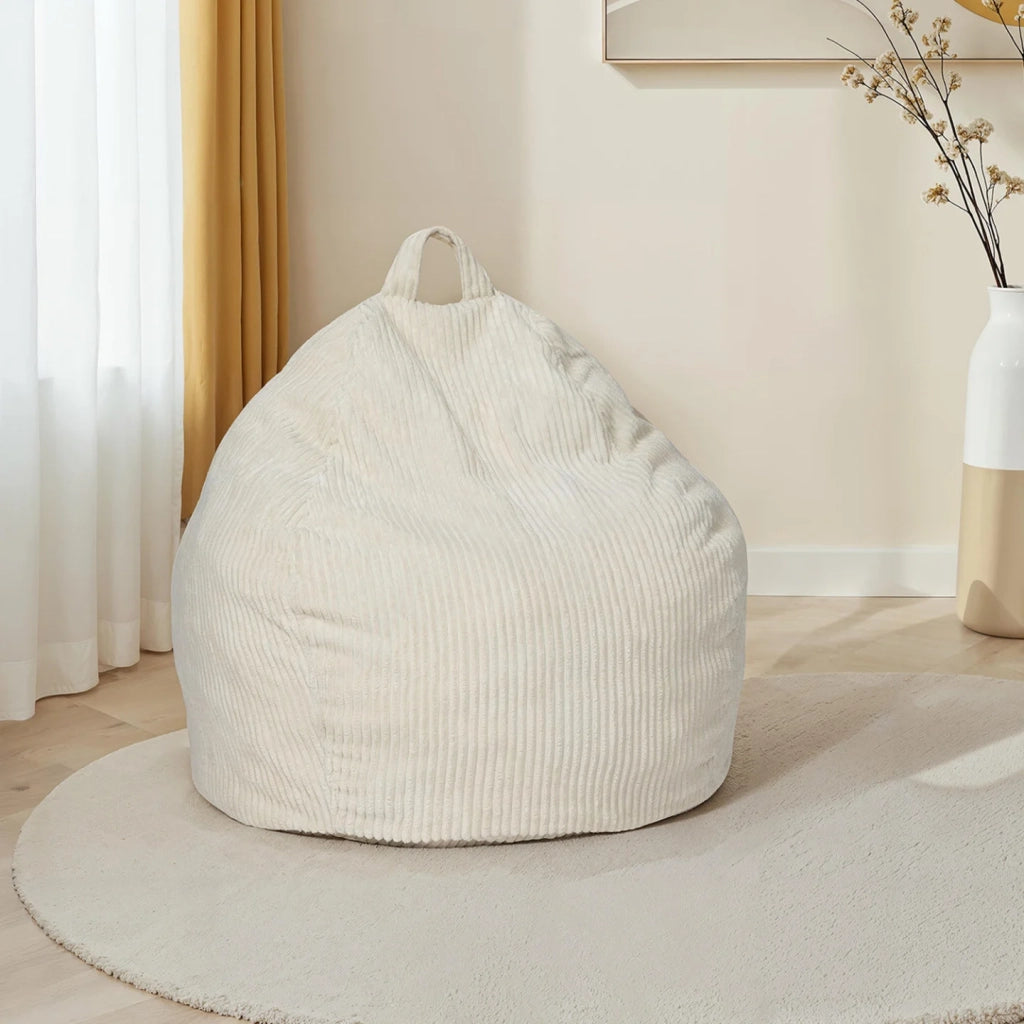IDMarket - Pouf a forma di pera in velluto a coste beige HORTENSE
