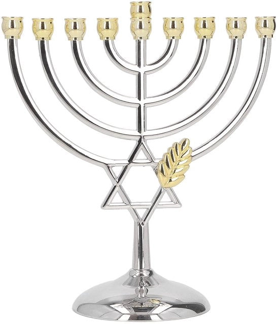 Menorah Vintage a 9 braccia con supporto a candelabro in metallo - 18 x 16 cm