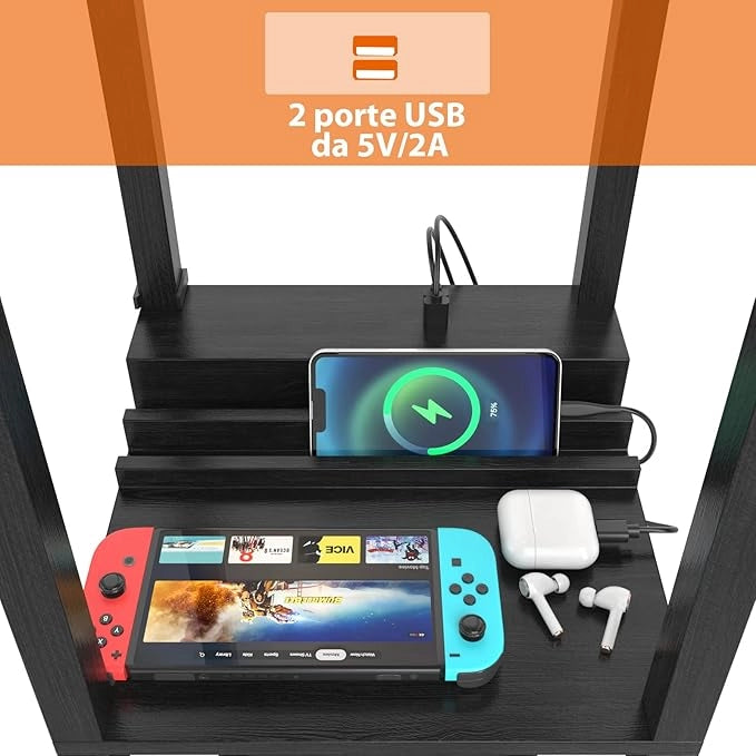 Lampada a Stelo con Ripiani e Cassetto, Lampada a Piantana Moderna con 2 Porte USB, Lampada da Terra per Salone e Camera da Letto, 26 x 26 x 160,5 cm (Modello 2)