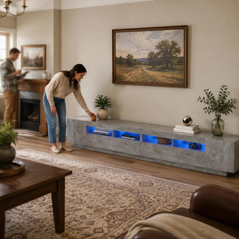TV Cabinet With LED Lights, Concrete Grey, 300 X 35 X 40 Cm