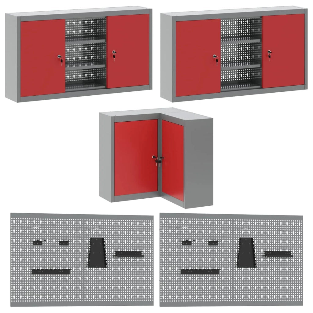 Set di mobili da lavoro con cassetto 12 pcs Rosso e Grigio 3321509