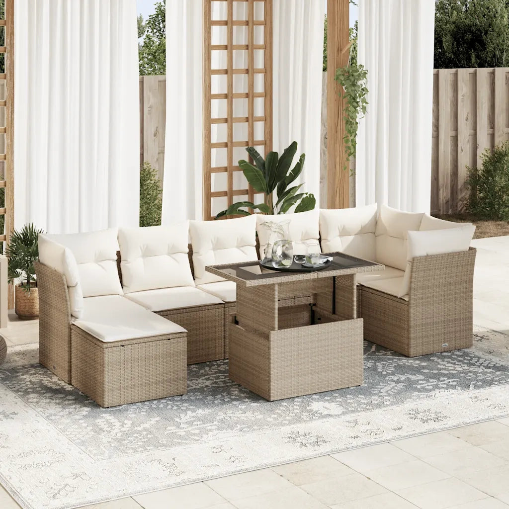 Set Divano da Giardino 8 pz con Cuscini Beige in Polyrattan 3326199