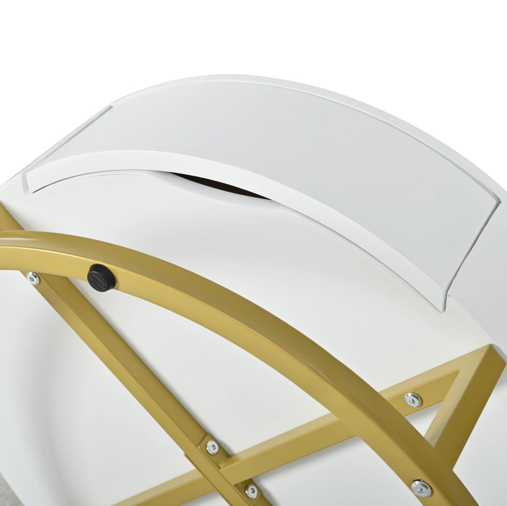 Set di 2 tavolini rotondi a incastro in MDF; piano elevabile; cassetto; bianco e oro
