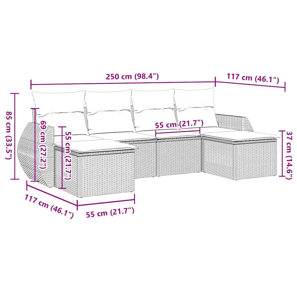 Set Divano da Giardino 6pz | Set Salotto da Giardino con Cuscini Grigio Chiaro Polyrattan
